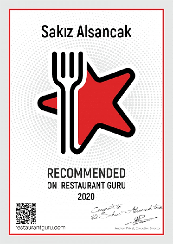 Restaurant Guru Mükemmellik Sertifikası - Certificate of Excellence
